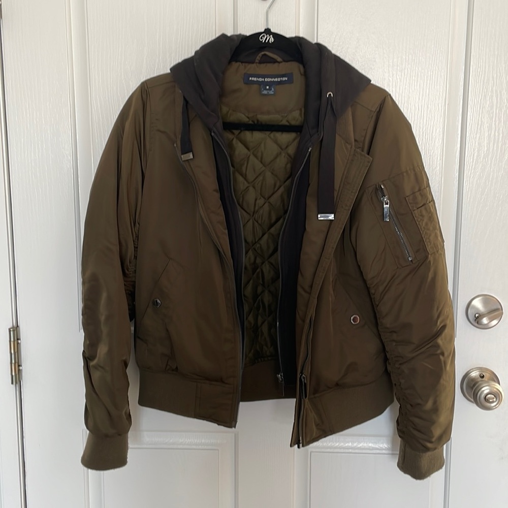Black and army green bomber jacket.